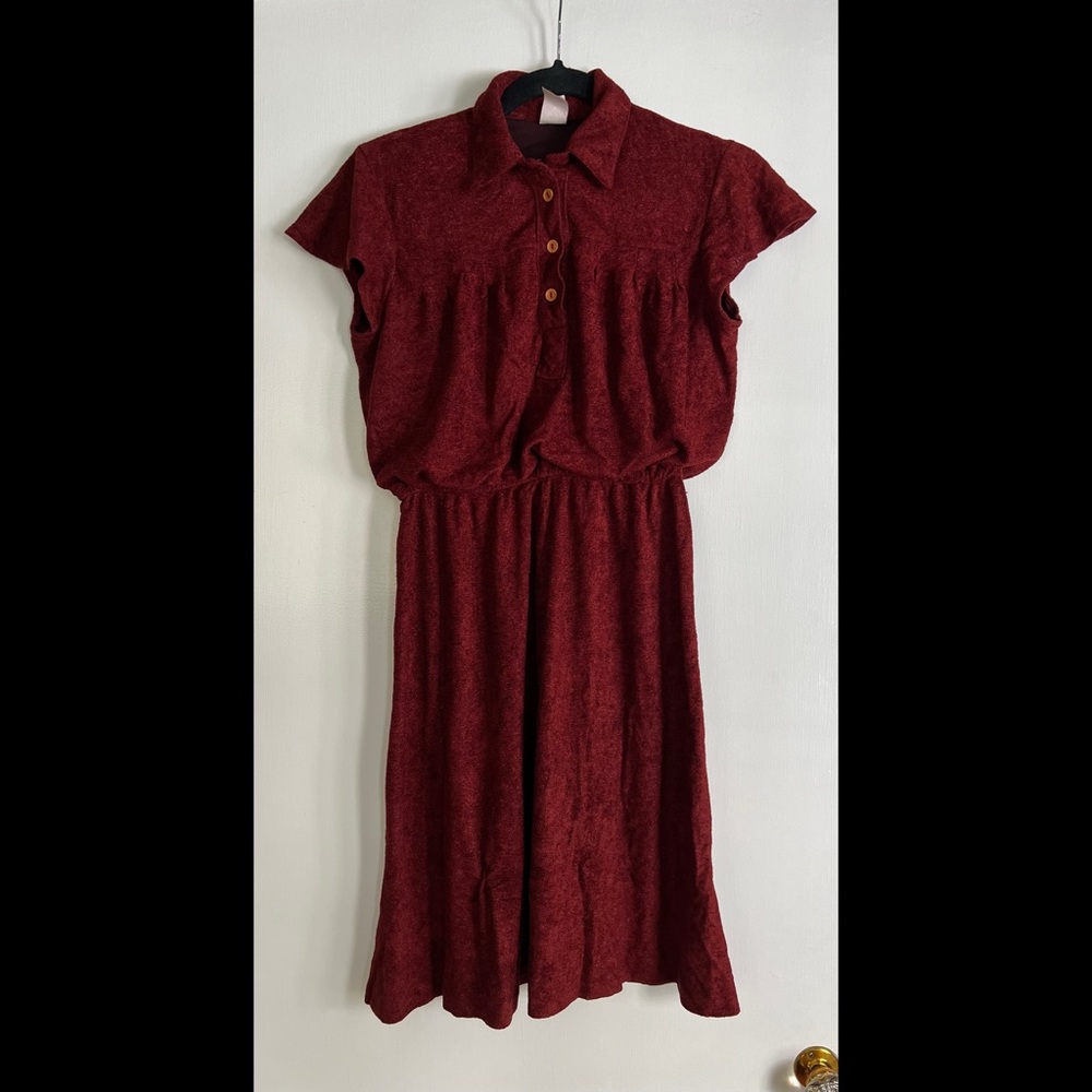 Vintage Burgundy Terry Cloth Dress